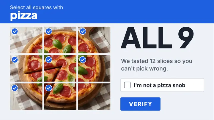 Pizza captcha grid thumbnail template