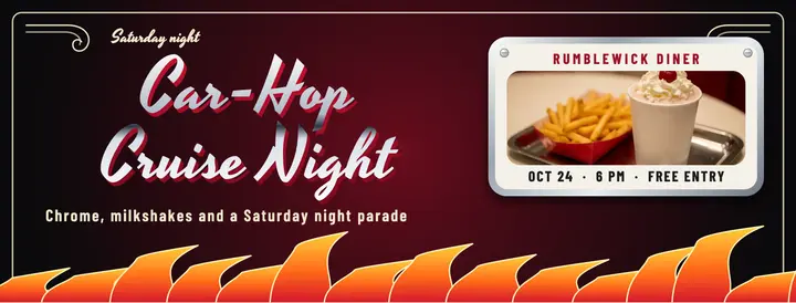 Car-hop cruise night in hot-rod flames: car show cruise night facebook cover template