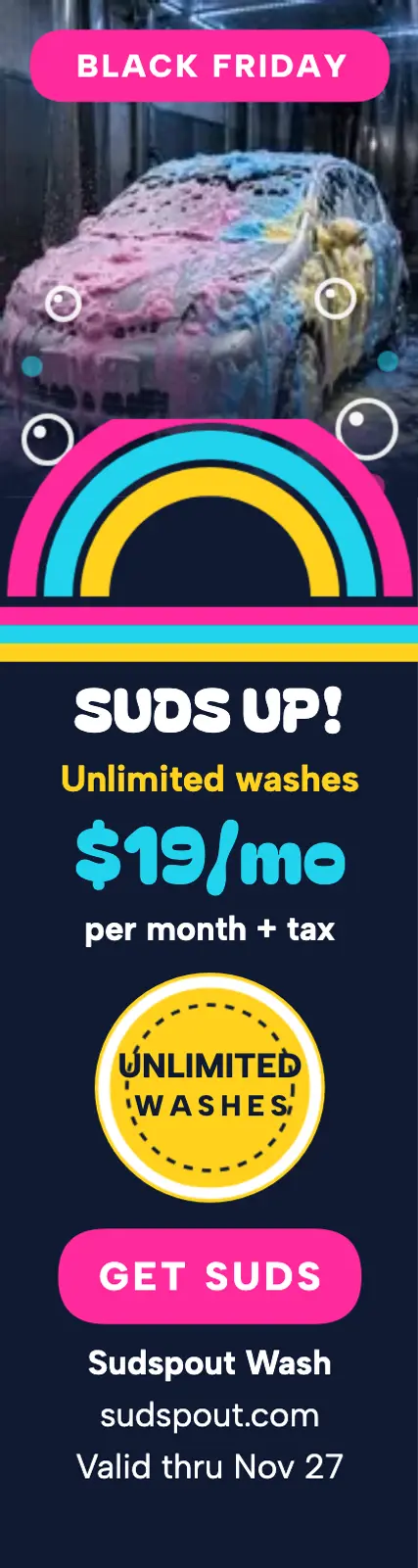 Sudspout Wash Black Friday sale skyscraper: car wash sale ad template