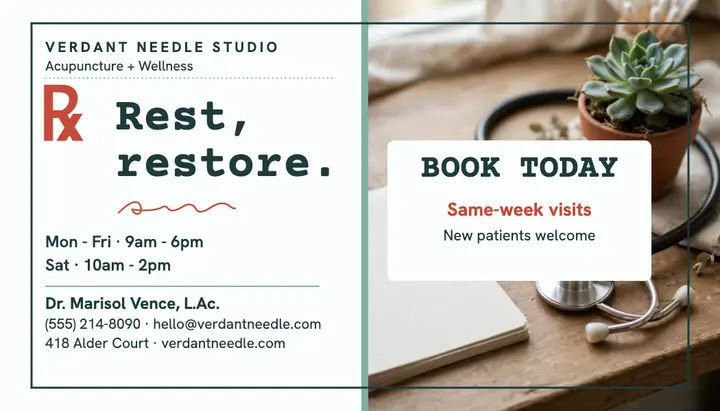 Verdant Needle acupuncture business card template