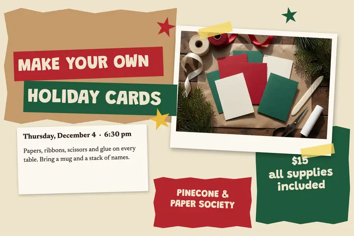 Pinecone & Paper card-making night postcard, paper collage template