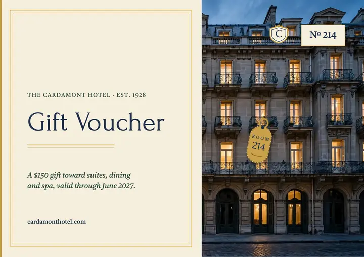 Cardamont Hotel gift voucher certificate template