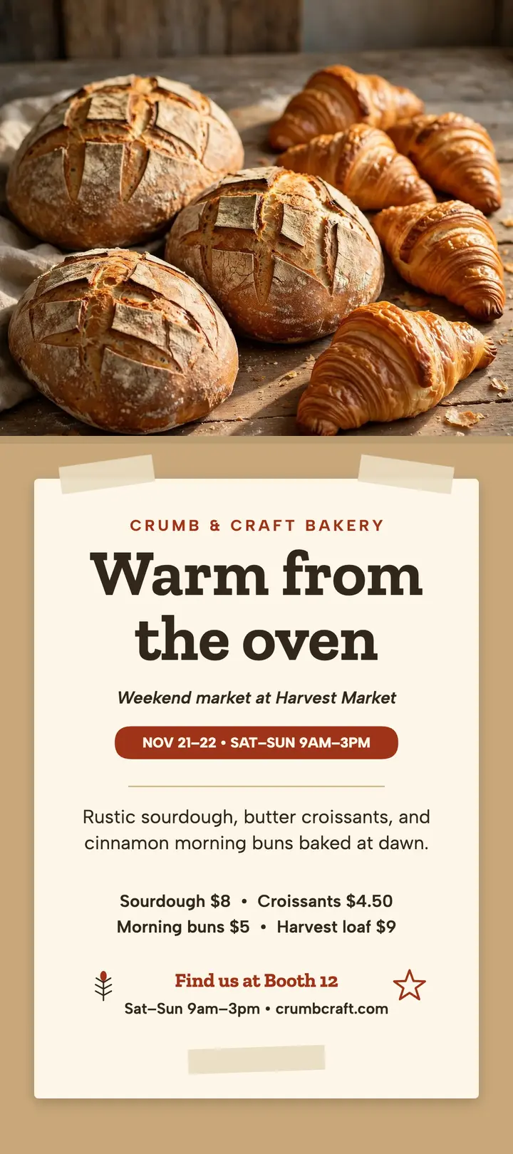 Crumb and Craft bakery market rack card template