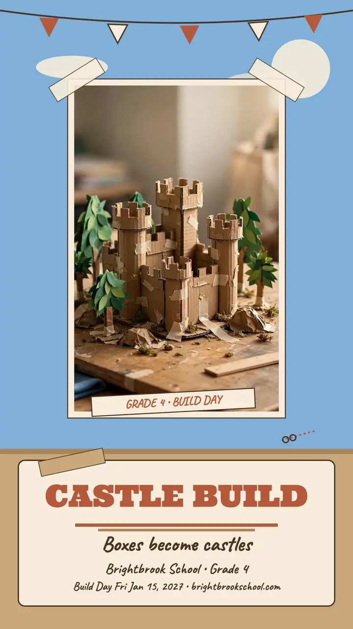 Brightbrook castle build class story: cardboard castle class project template