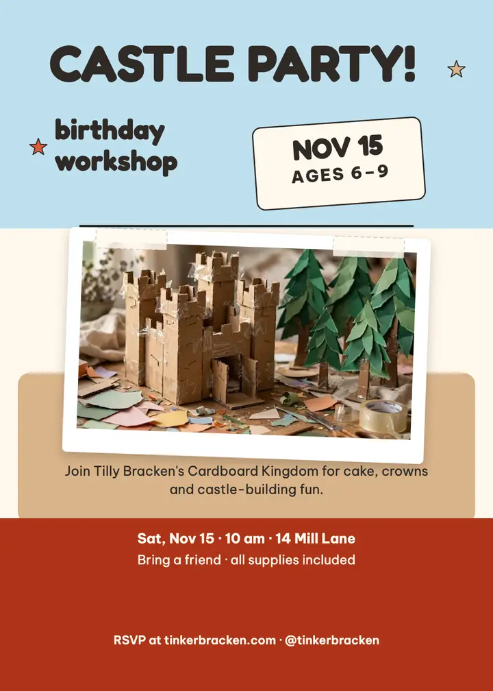 Cardboard castle workshop invite template