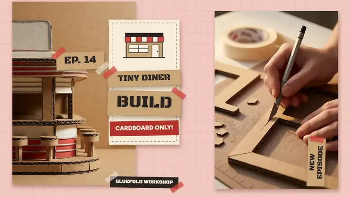 Cardboard diner build YouTube thumbnail template