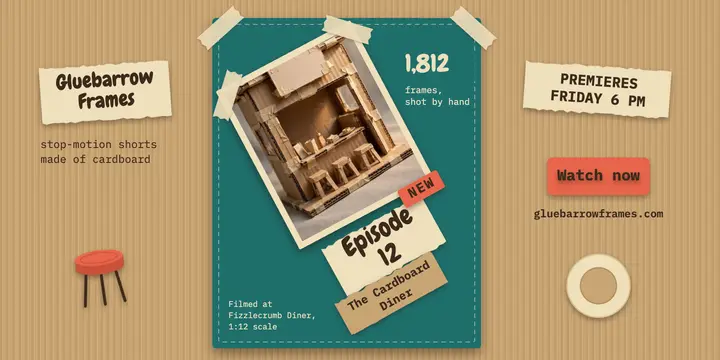 Gluebarrow Frames cardboard diner episode post template