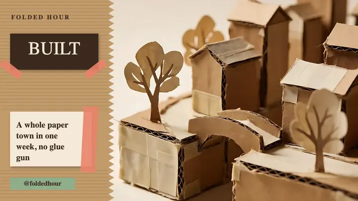 Folded Hour cardboard town build thumbnail template