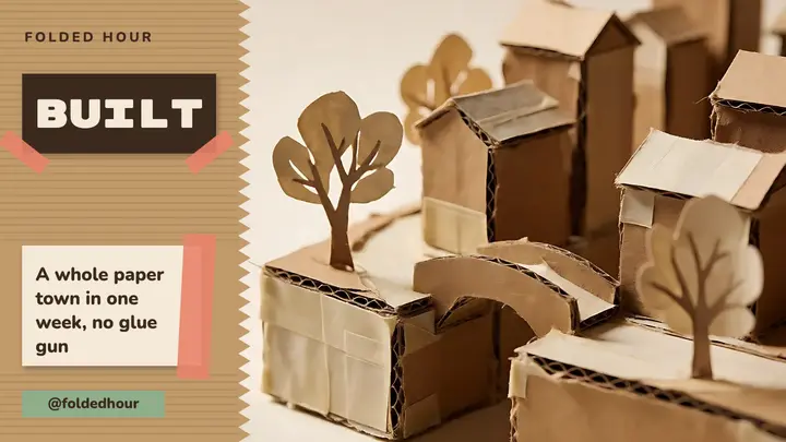 Folded Hour cardboard town build thumbnail template
