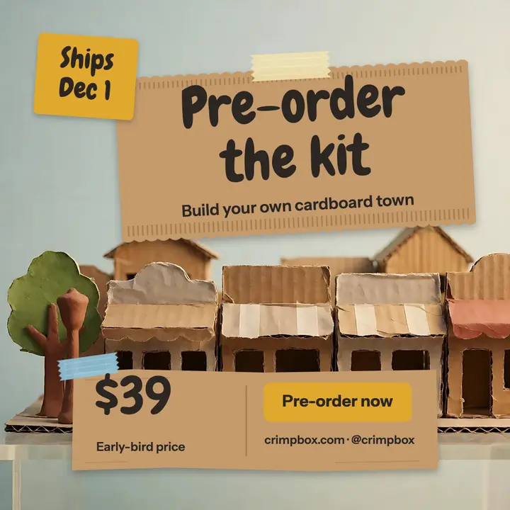 Cardboard town craft kit pre-order post template