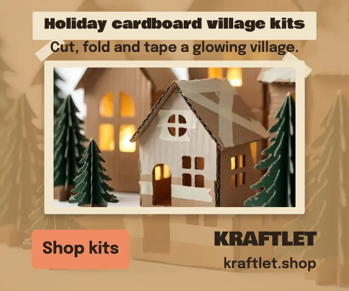 Kraftlet cardboard village kits holiday ad template