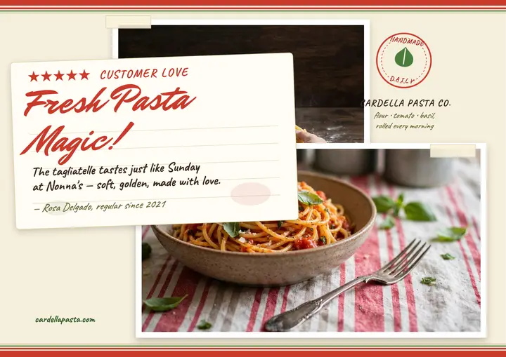 Cardella pasta customer review card template