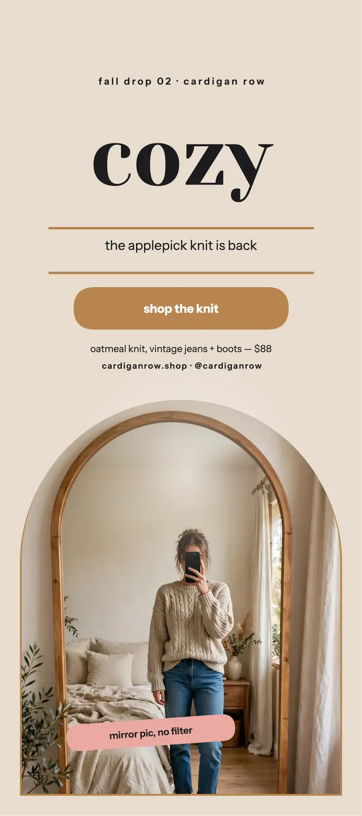Cardigan Row fall sweater mirror selfie template
