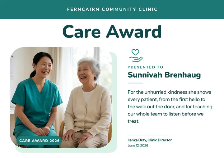 Care team award certificate template