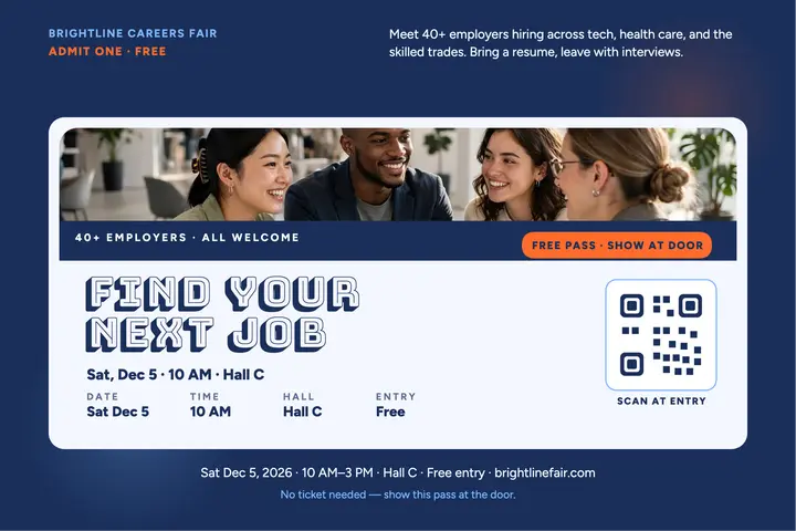 Brightline fall job fair pass postcard: job fair pass postcard template