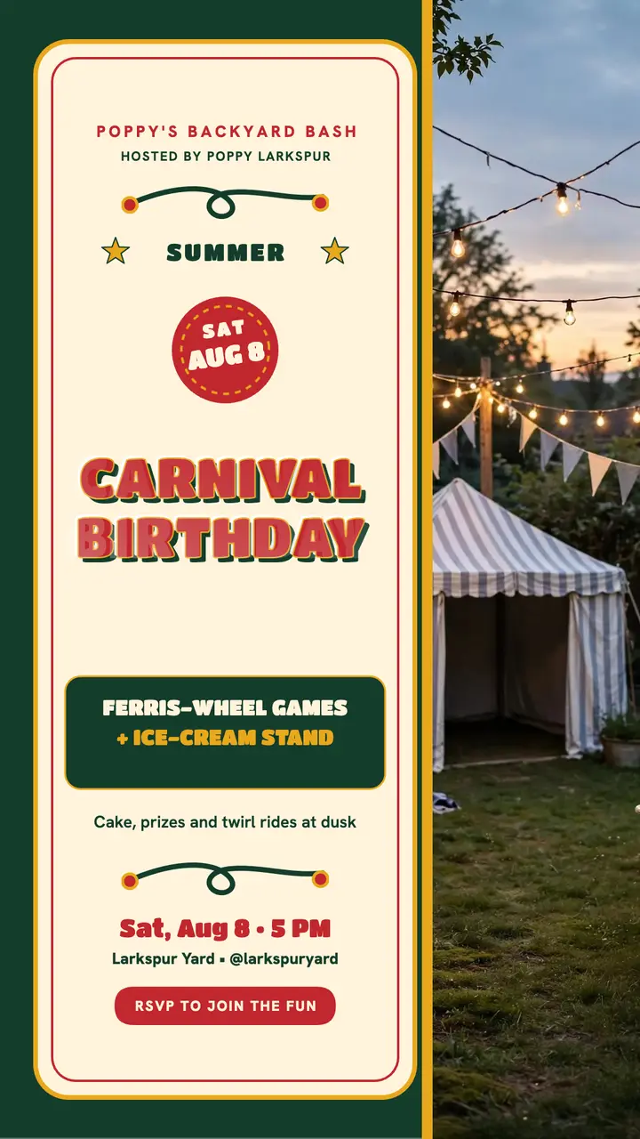 Poppy backyard carnival birthday story template