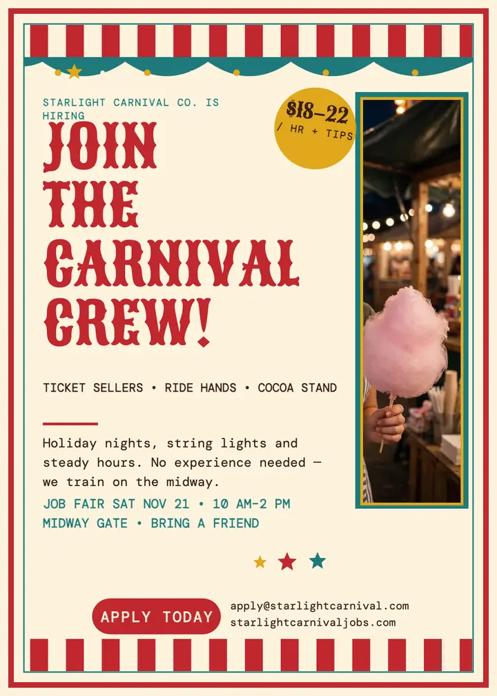 Starlight Carnival crew hiring invite template