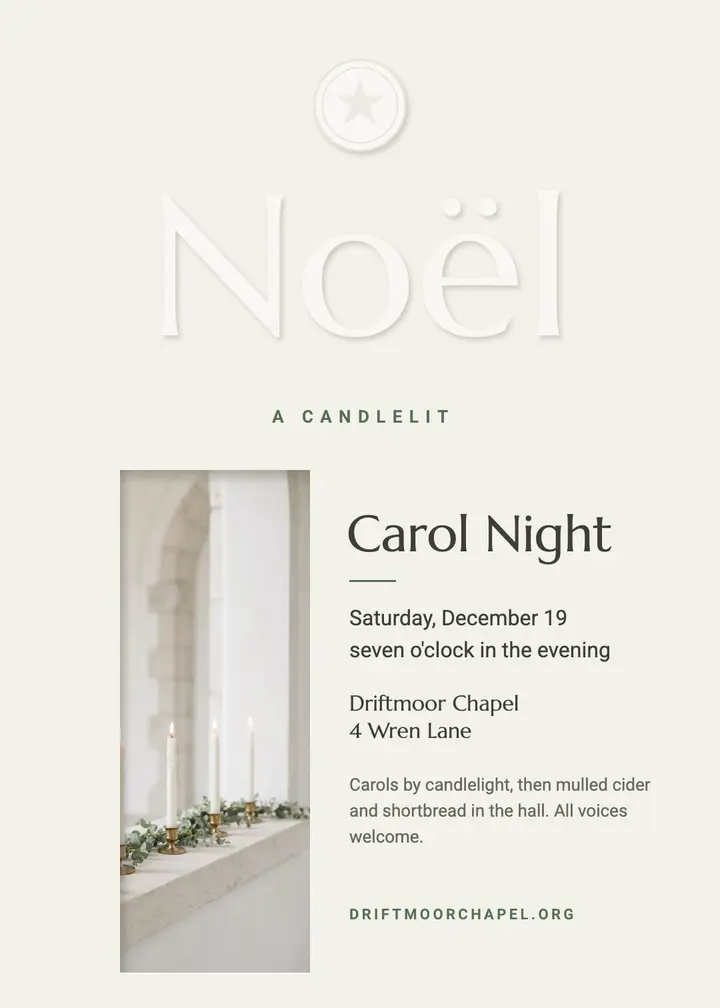 Driftmoor Chapel candlelit carol night invitation template