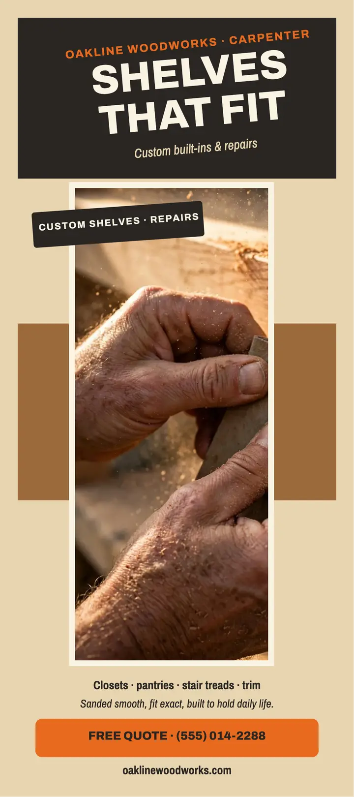 Oakline Woodworks shelves rack card template
