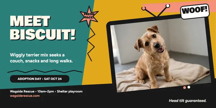 Wagside terrier adoption day cartoon post: pet adoption day post template