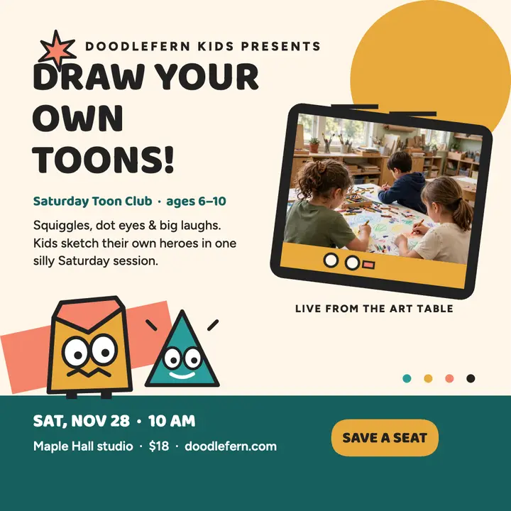 Doodlefern cartoon drawing class post template