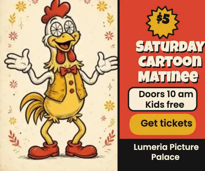 Saturday cartoon matinee banner ad, rubber-hose template