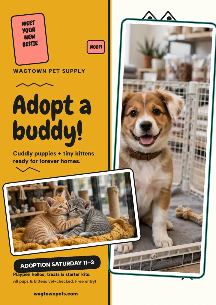 Wagtown adoption day cartoon flyer template