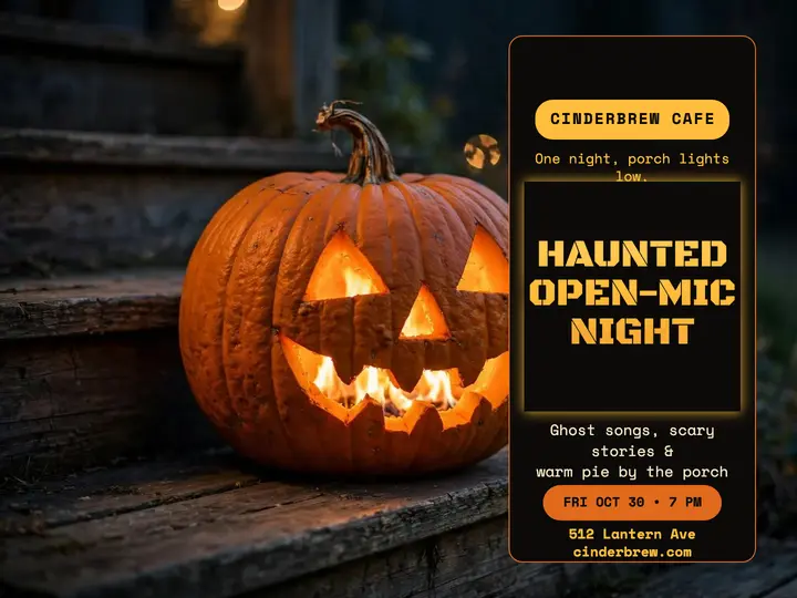 Cinderbrew haunted open-mic night slide template