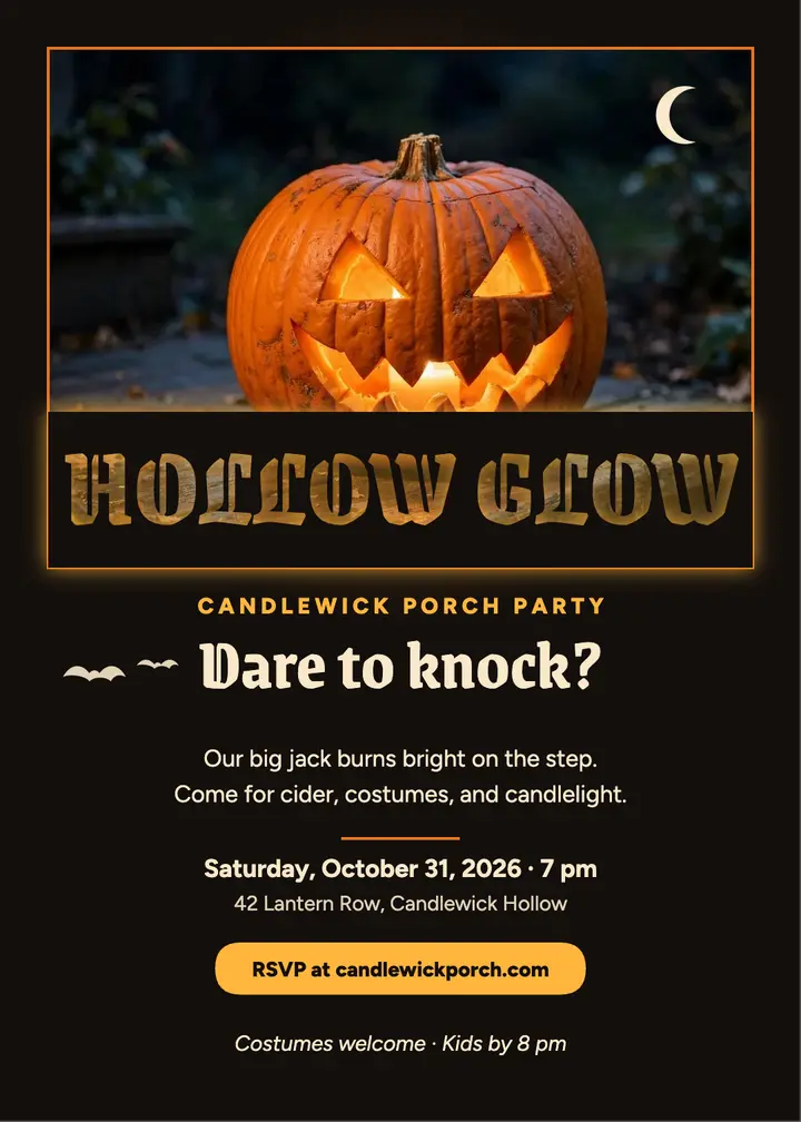 Candlewick porch Halloween party invite: halloween party invitation template