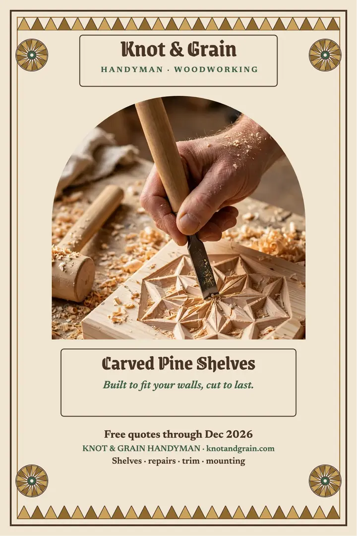 Knot and Grain handyman carved shelf poster template