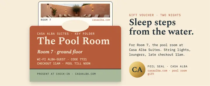Casa Alba pool room key voucher template