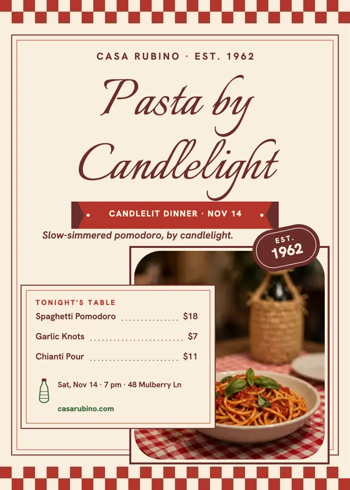 Casa Rubino candlelit pasta invitation template