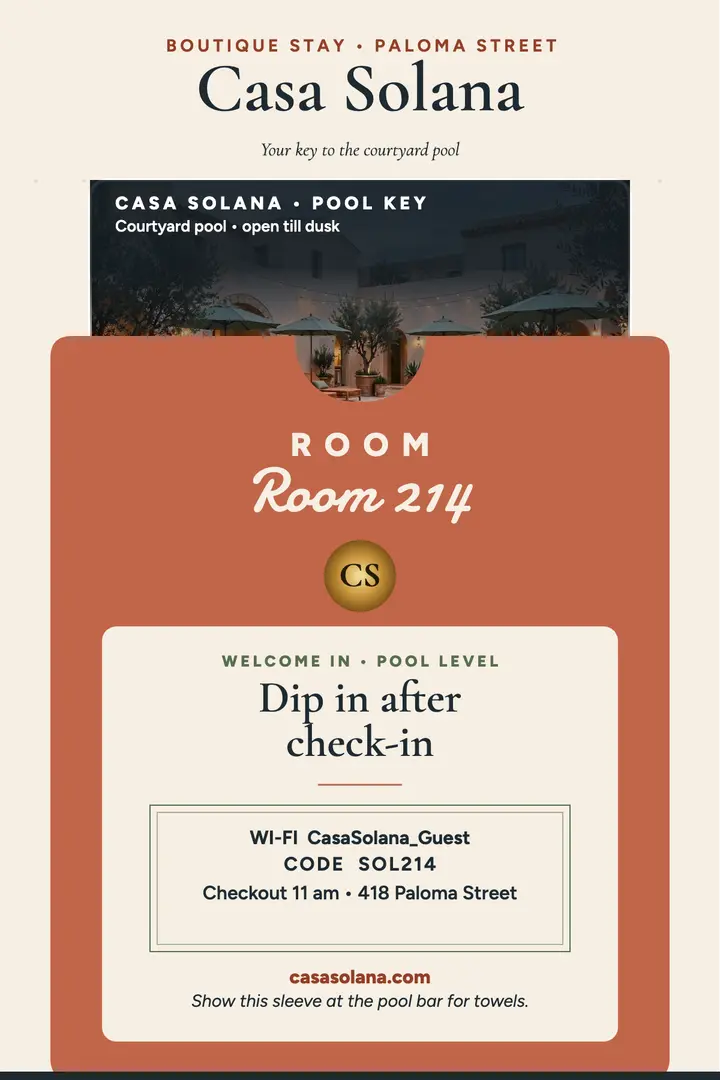 Casa Solana keycard sleeve poster template