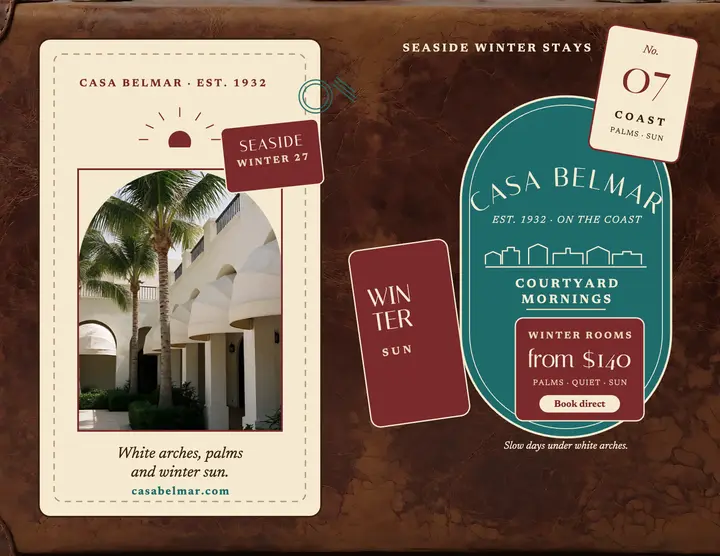 Casa Belmar seaside hotel flyer: hotel flyer template