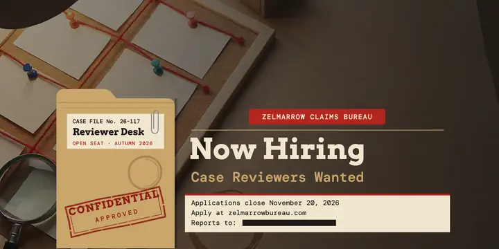 Claims bureau case reviewer hiring post, case file dossier template