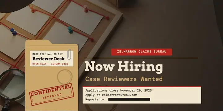Claims bureau case reviewer hiring post, case file dossier template