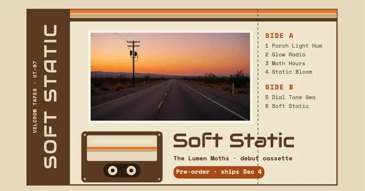 The Lumen Moths Soft Static cassette pre-order J-card post template