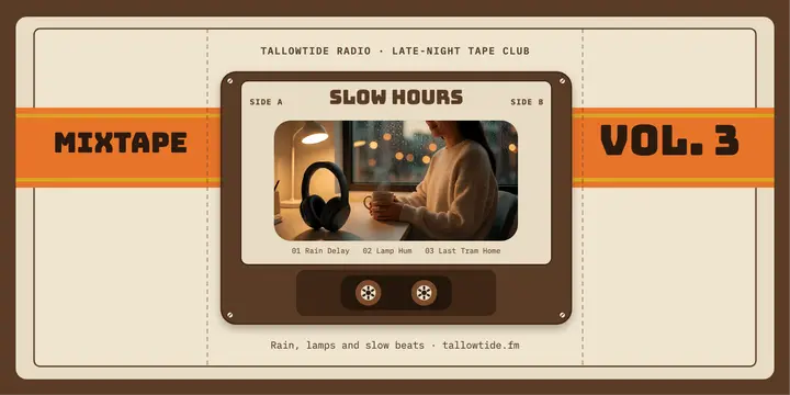 Slow Hours playlist cover, cassette J-card template