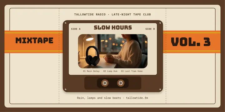 Slow Hours playlist cover, cassette J-card template