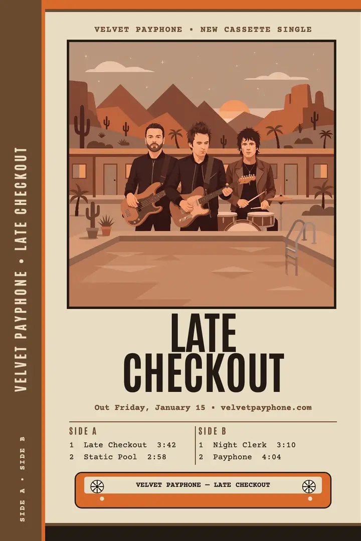 Velvet Payphone Late Checkout cassette poster template
