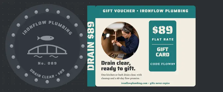 Ironflow drain clear gift voucher: plumber gift voucher template