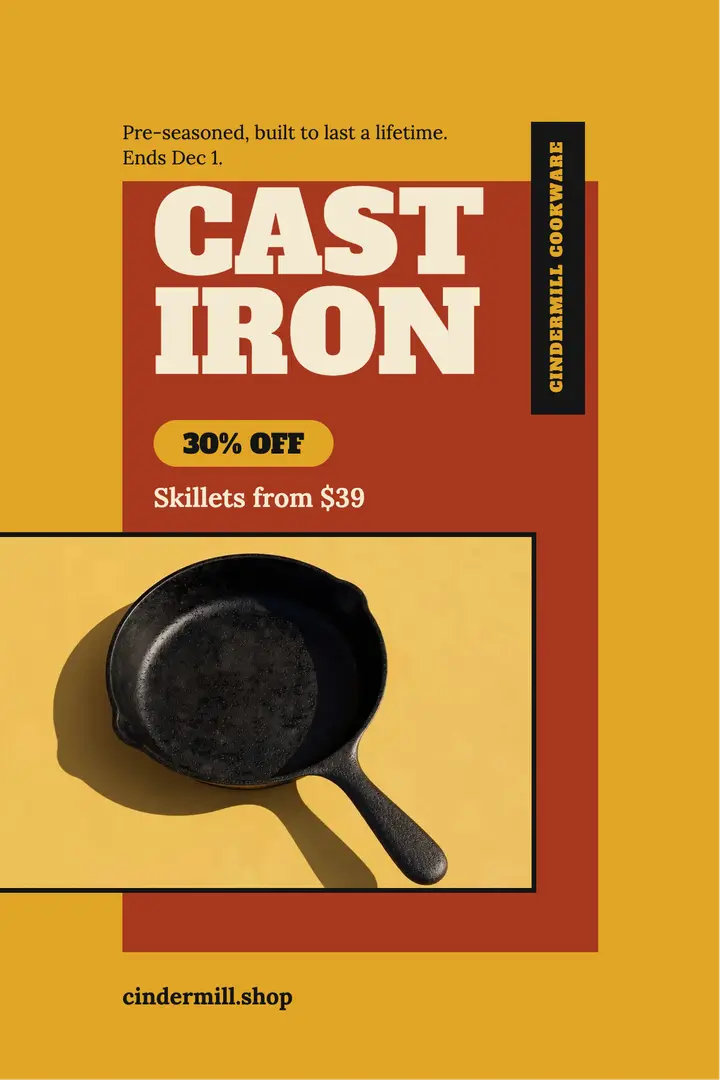 Cindermill cast iron skillet sale poster template