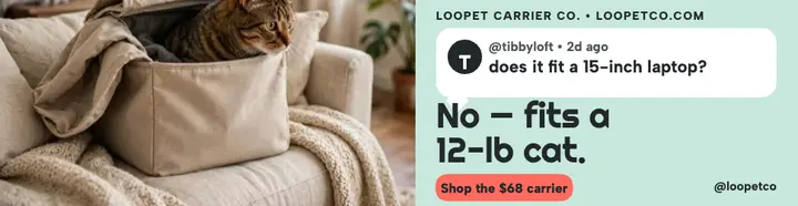 Loopet cat carrier FAQ billboard template