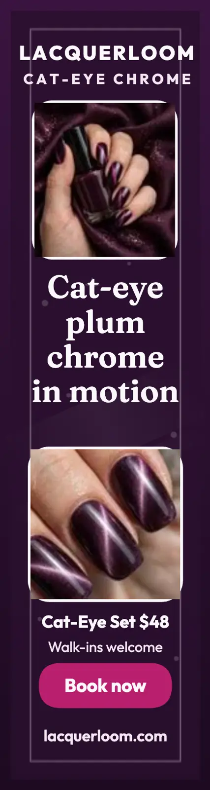 Lacquerloom cat-eye plum nails skyscraper ad template