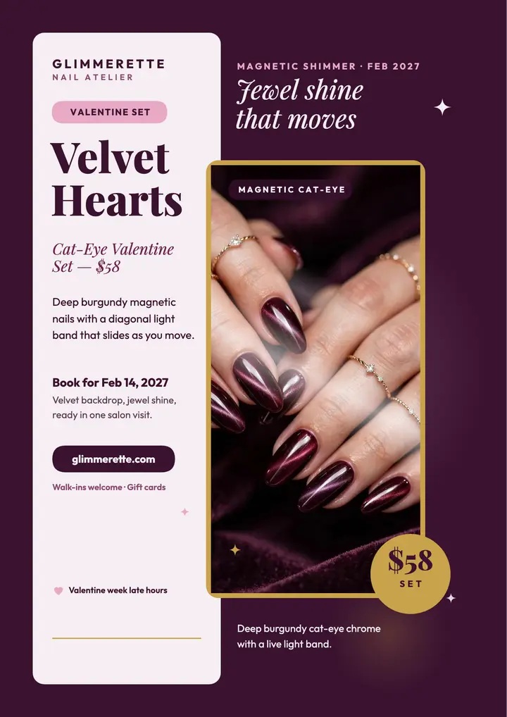 Glimmerette Velvet Hearts Valentine nails flyer template