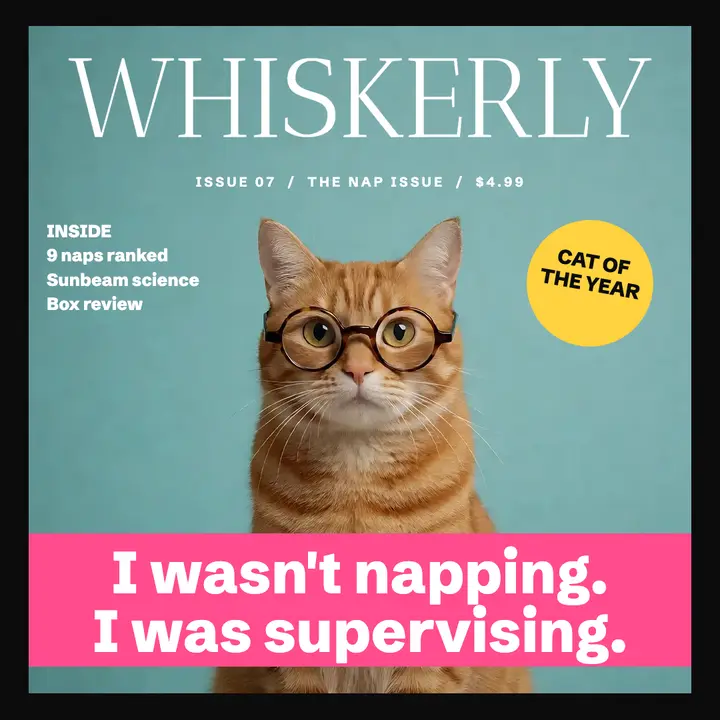 Whiskerly cat magazine cover quote post template