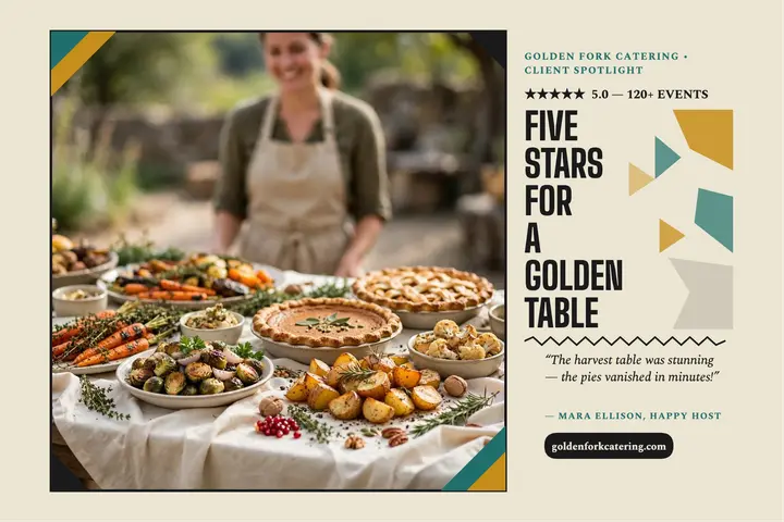 Golden Fork catering client spotlight postcard template