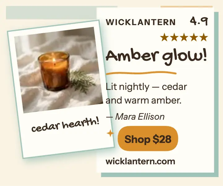 Wicklantern cedar candle review instant ad: candle review ad template