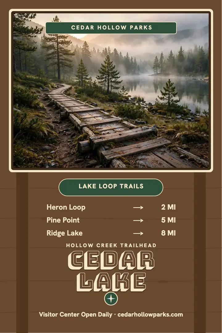 Cedar Lake trails routed park poster template
