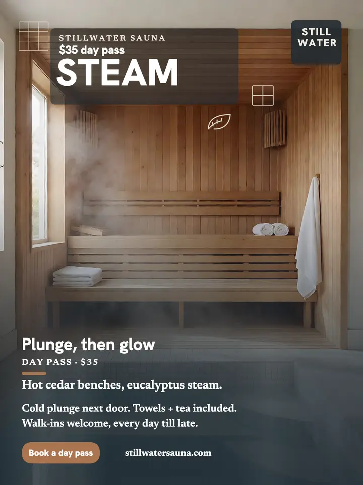 Stillwater Sauna cedar day pass portrait template